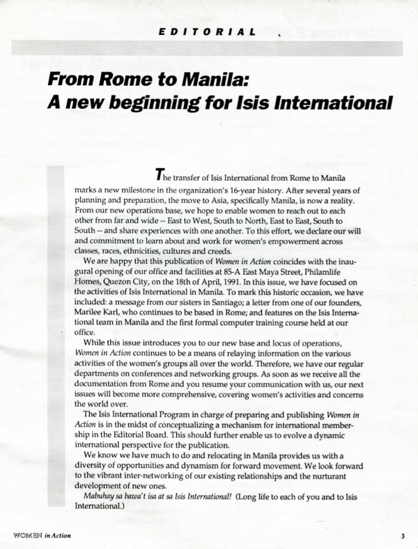 Cover of From Rome to Manila: A new beginning for Isis International