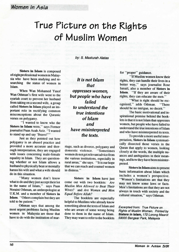 Cover of True picture on the rights of Muslim women