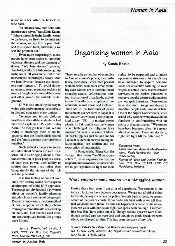 Cover of Organizing women in Asia