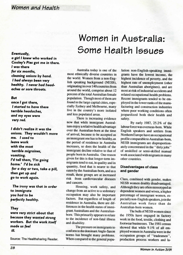 Cover of Women in Australia: Some Health Issues