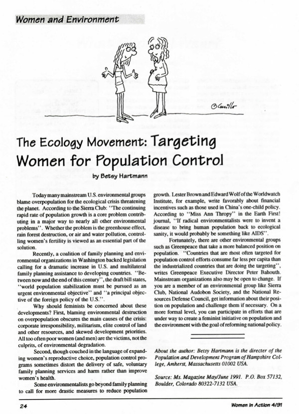 Cover of The Ecology movement: targetting women for population control