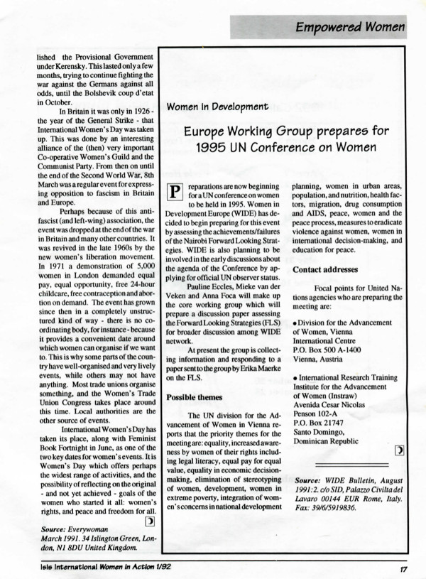 Cover of Europe Working Group prepares for 1995 UN Conference on Women