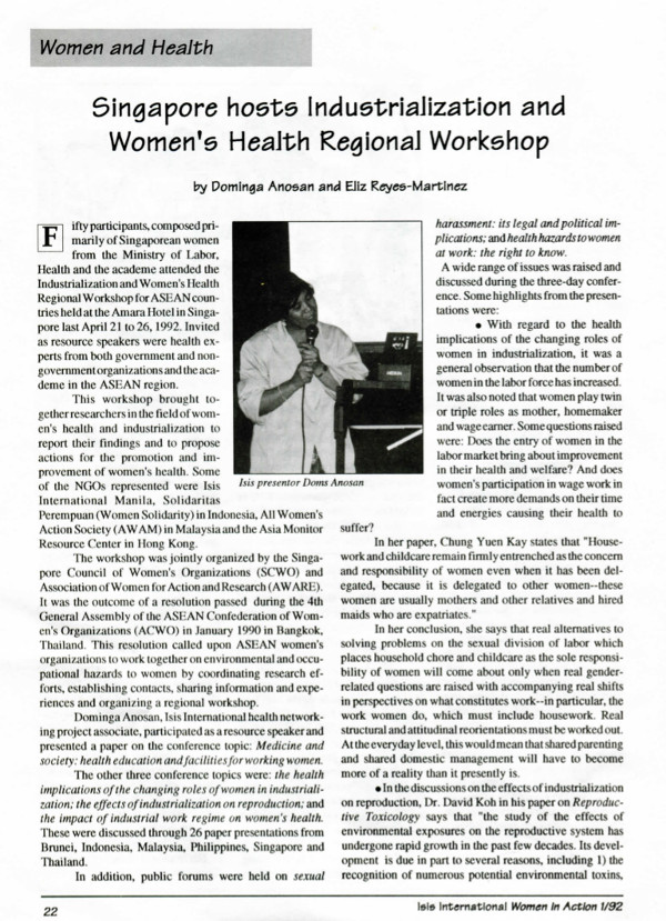 Cover of Singapore hosts Industrialization and Women's Health Regional Workshop