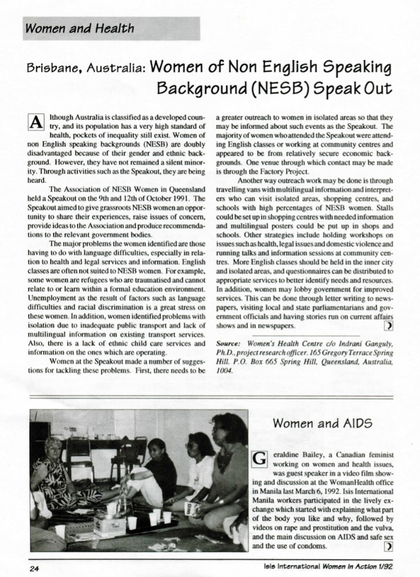 Cover of Brisbane, Australia: Women of Non English Speaking Background (NESB) Speak Out