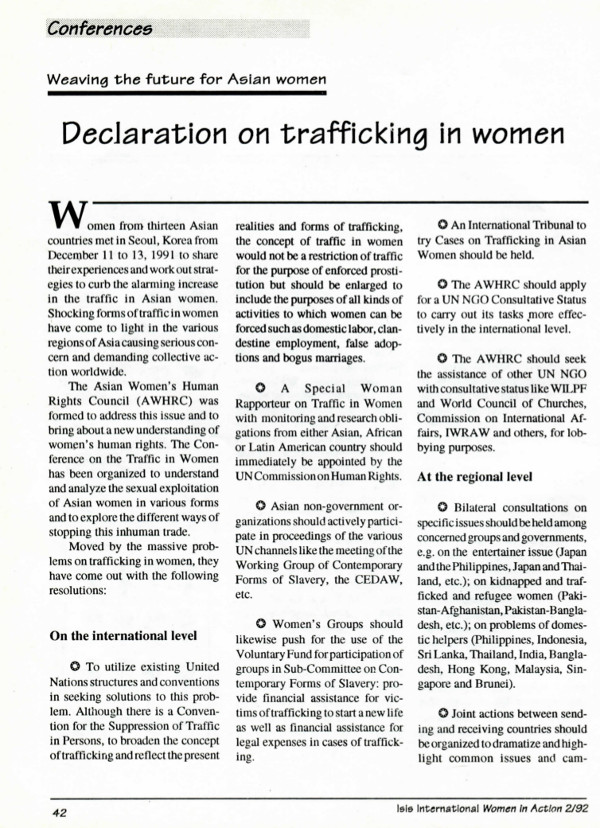 Cover of Weaving the future for Asian women: Declaration on trafficking in women