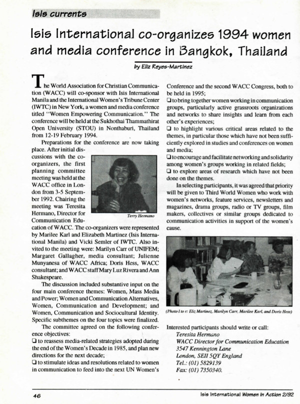 Cover of Isis International co-organizes 1994 women and media conference in Bangkok, Thailand