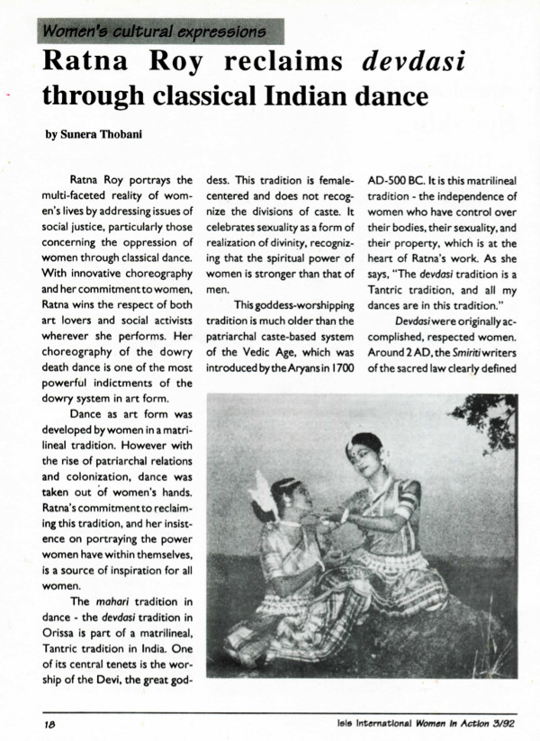 Cover of Ratna Roy reclaims devdasi through classical Indian dance