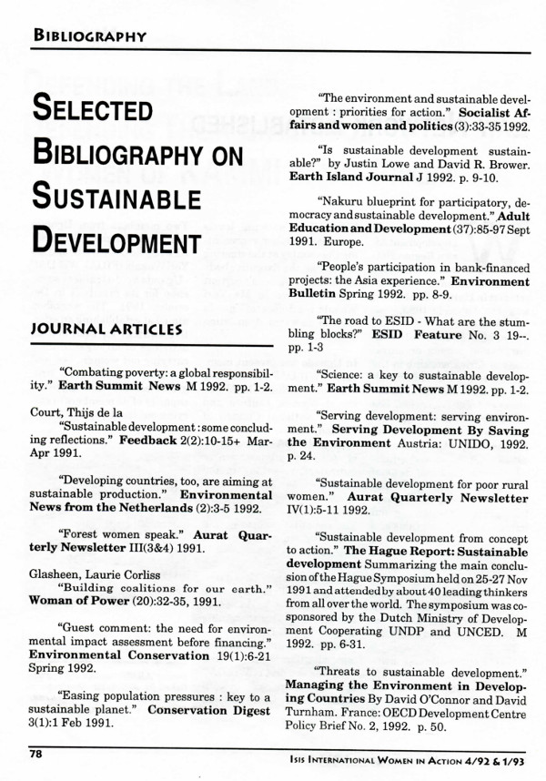 Cover of Selected Bibliography on Sustainable Development