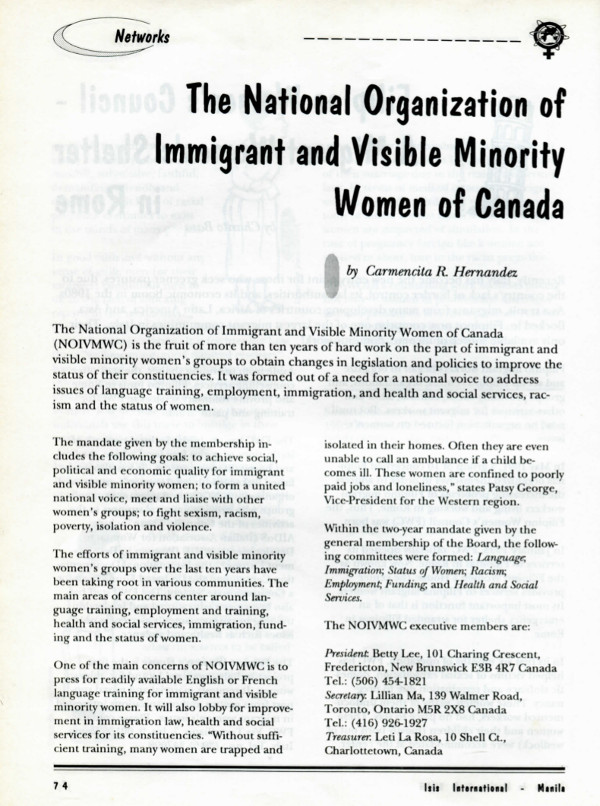 Cover of The National Organization of Immigrant and Visible Minority Women of Canada