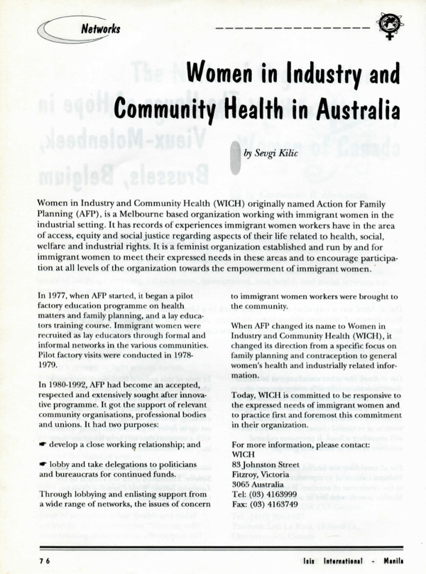 Cover of Women in Industry and Community Health in Australia