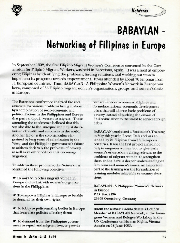 Cover of BABAYLAN - Networking of Filipinas in Europe