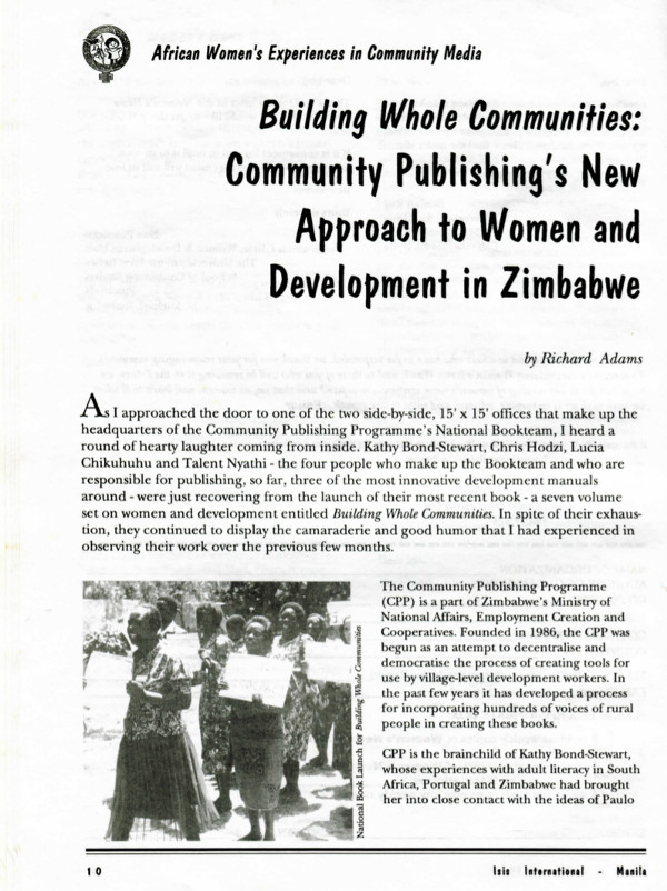 Cover of Building Whole Communities: Community Publishing's New Approach to Women and Development in Zimbabwe