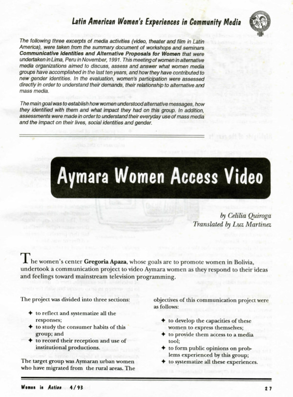 Cover of Aymara Women Access Video