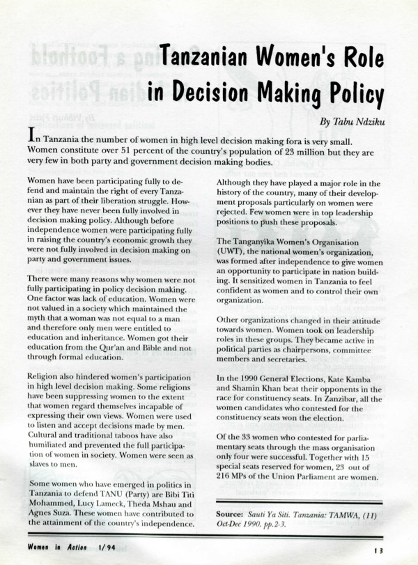 Cover of Tanzania women's role in decision-making policy