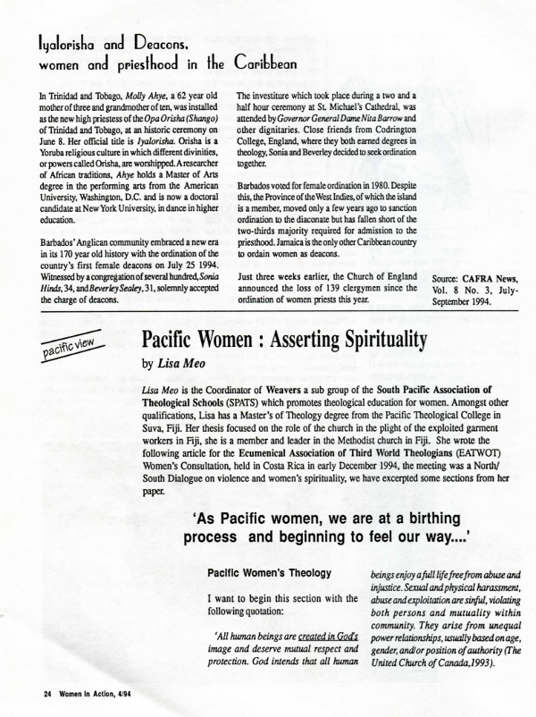 Cover of Pacific women: asserting spirituality