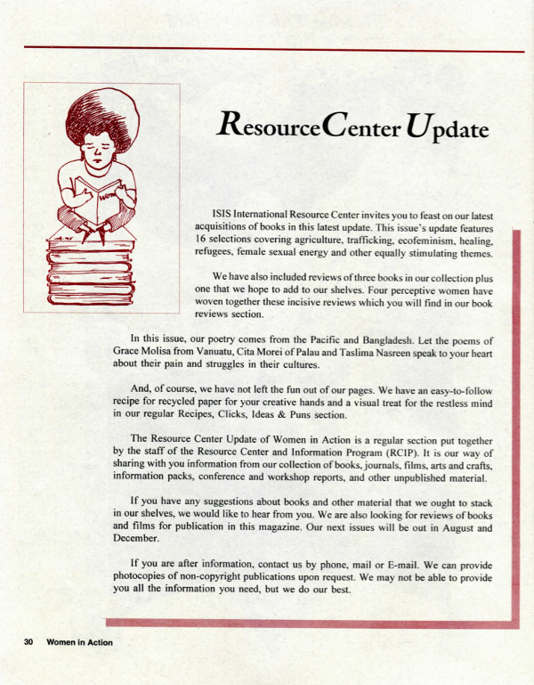 Cover of WIA 1995-1 Isis Resource Center Update