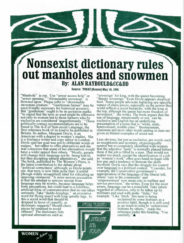 Cover of Non Sexist Dictionary Rules Out Manholes and Snowmen