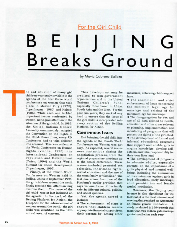 Cover of For the Girl Child Beijing Breaks Ground