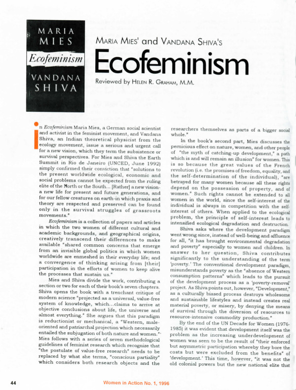 Cover of Maria Mies' and Vandana Shiva's Ecofeminism