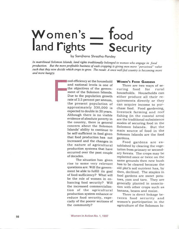 Cover of Women's land rights = food security