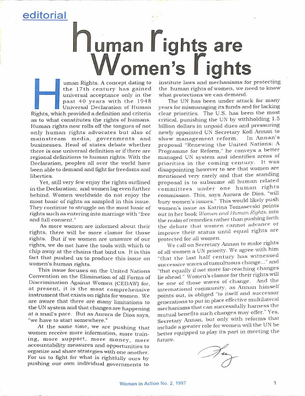 Cover of Human Rights are Women's Rights (editorial)