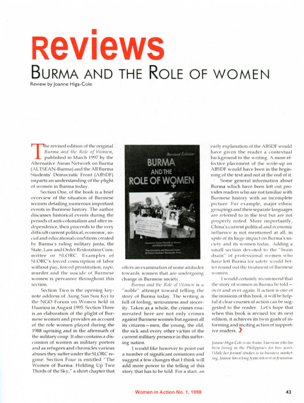 Cover of Burma and the role of  women