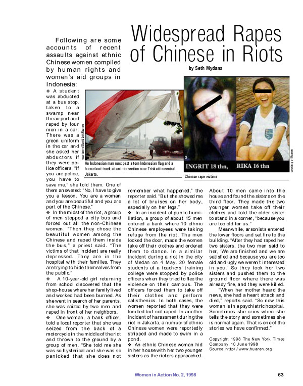 Cover of Widespread rapes of Chinese in riots