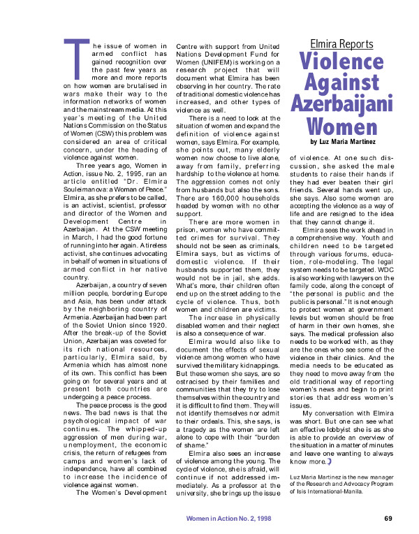 Cover of Elmira reports: Violence against Azerbaijani women