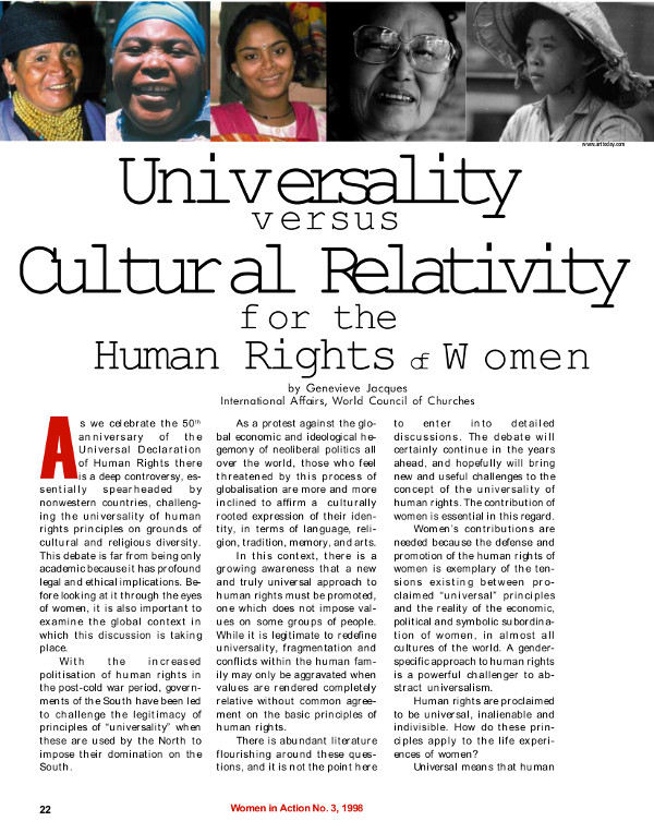 Cover of Universality versus cultural relativity for the human rights of women