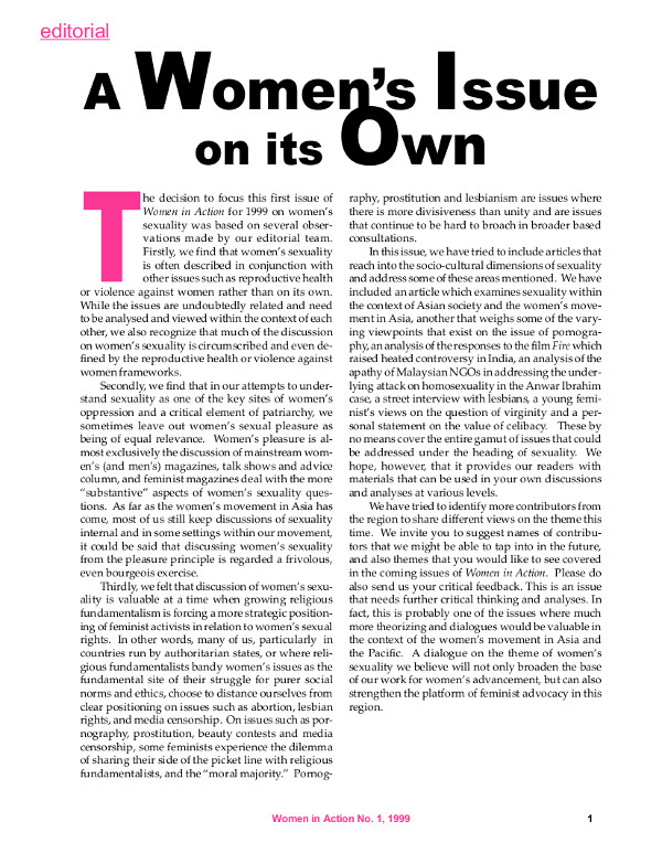 Cover of A Women's issue on its own (editorial)