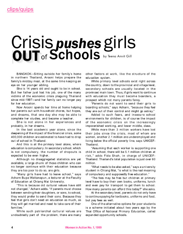 Cover of Crisis pushes girls out of schools