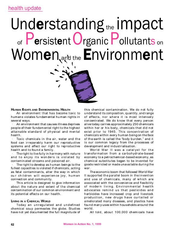 Cover of Understanding the impact of persistent organic pollutants on women and the environment