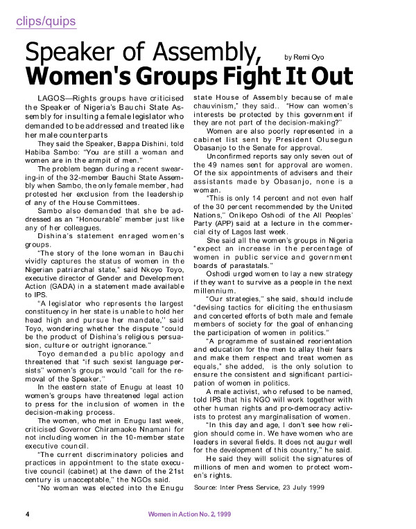 Cover of Speaker of Assembly, Women's Groups Fight It Out