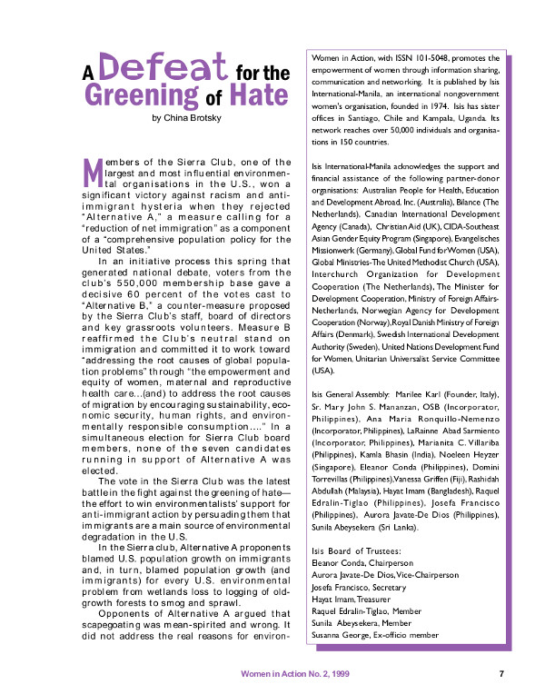 Cover of A Defeat for the Greening of Hate