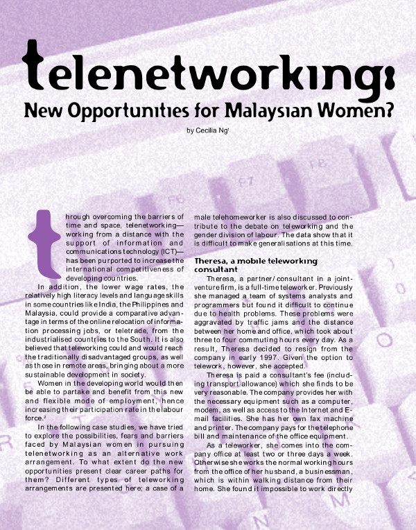 Cover of Telenetworking: new opportunities for Malaysian women