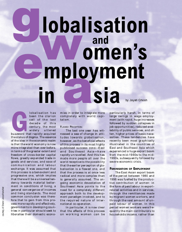 Cover of Globalisation and women's employment in Asia