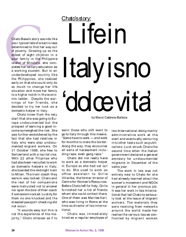 Cover of Chato's story: life in Italy is no 'dolce vita'