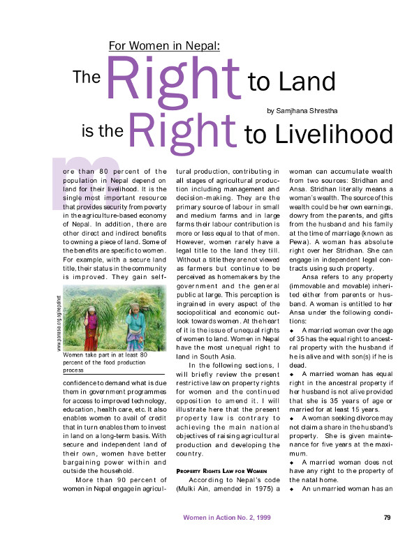 Cover of For women in Nepal: the right to land is the right to livelihood