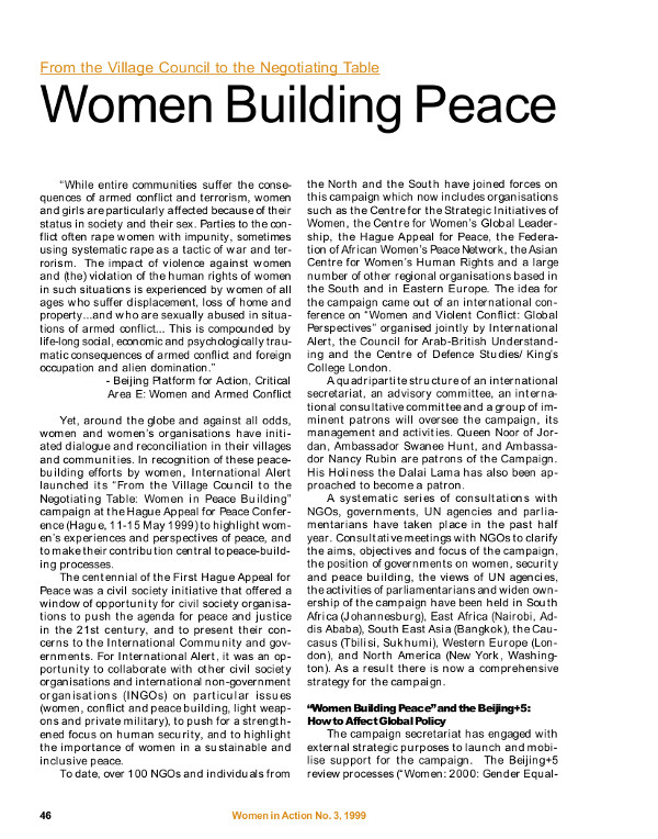 Cover of From the village council to the negotiating table:women building peace