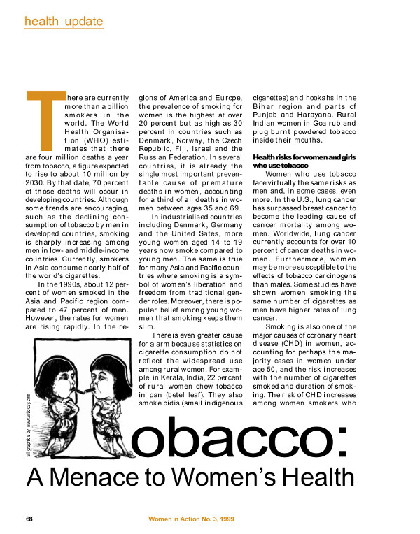 Cover of Tobacco: a menace to women's health