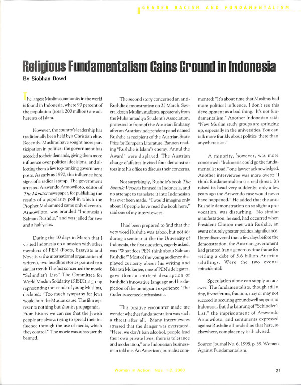 Cover of Religious Fundamentalism Gains Ground in Indonesia