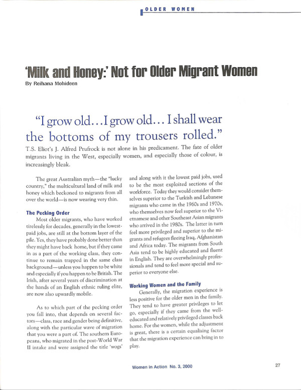 Cover of Milk and Honey: Not for Older Migrant Women