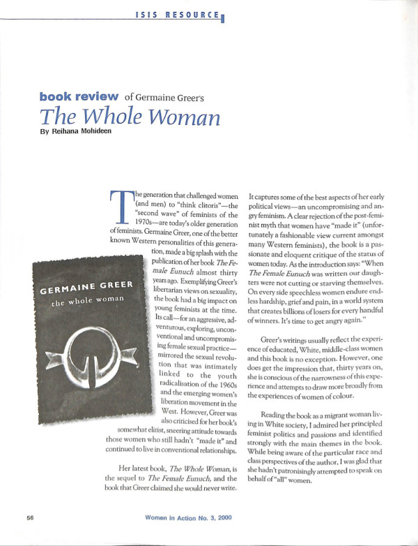 Cover of Book Review of Germaine Greer's The Whole Woman