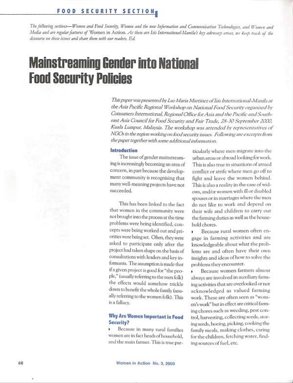 Cover of Mainstreaming Gender into National Feed Security Policies