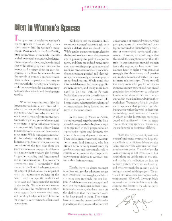 Cover of Men in Women's Spaces (editorial)