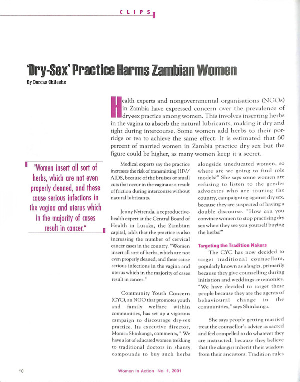 Cover of 'Dry-Sex' Practice Harms Zambian Women