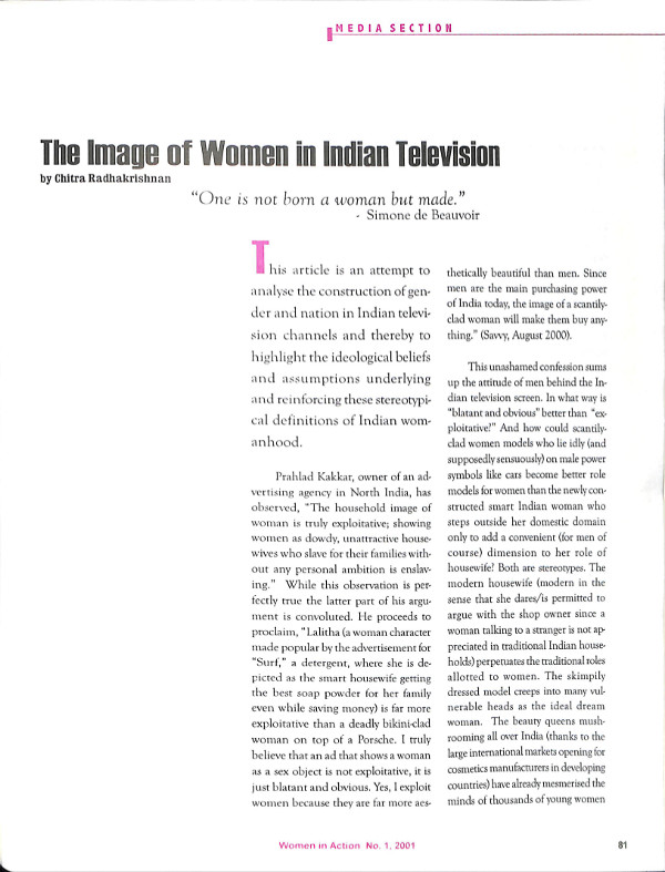 Cover of The Image of Women in Indian Television