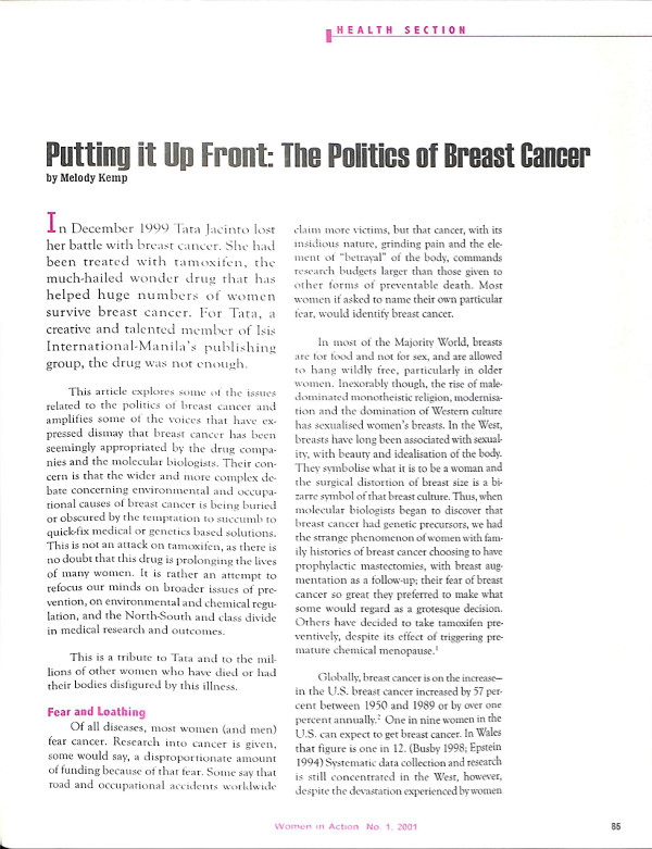 Cover of Putting it Up Front: The Politics of Breast Cancer