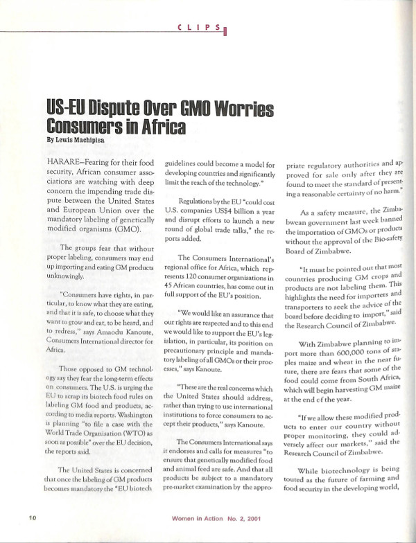 Cover of US-EU Dispute Over GMO Worries Consumers in Africa