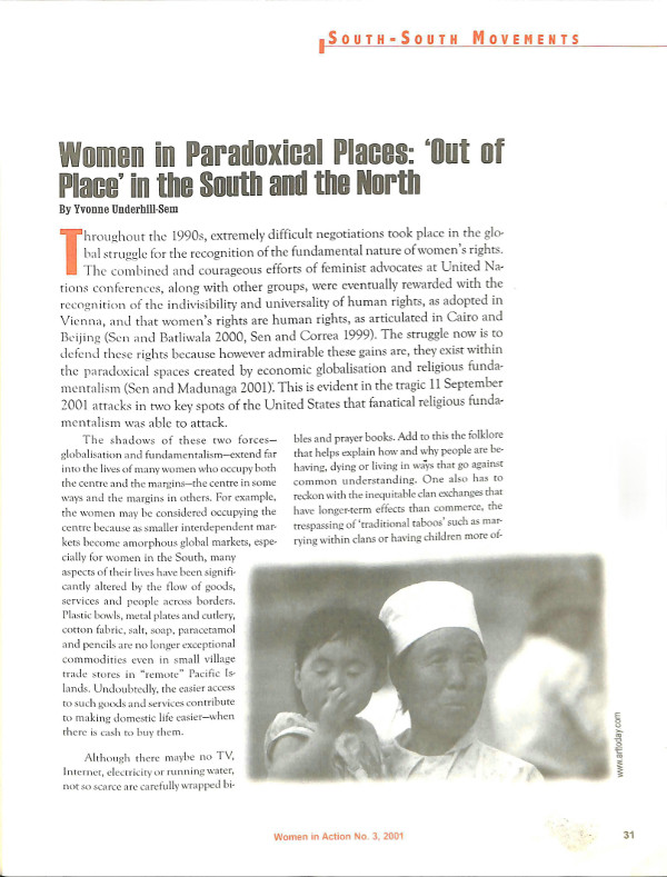 Cover of Women in Paradoxical Places: 'Out of Place' In the South and the North